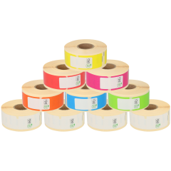 Farben-Paket Dymo 11352 / S0722520 kompatible Etiketten, 6 Farben+4 weiße Rollen, Format 54mm x 25mm, 500 Etiketten pro Rolle, permanent