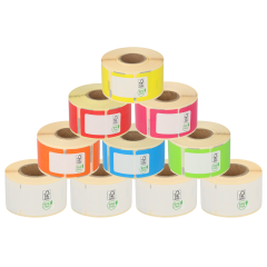Farben-Paket Dymo 99010 / S0722370 kompatible Etiketten, 6 Farben+4 weiße Rollen, Format 89mm x 28mm, 260 Etiketten pro Rolle, permanent