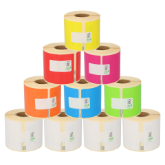 Farben-Paket Dymo 99014 / S0722430 kompatible Etiketten, 6 Farben+ 4 weiße Rollen, Format 101mm x 54mm, 220 Etiketten pro Rolle, permanent