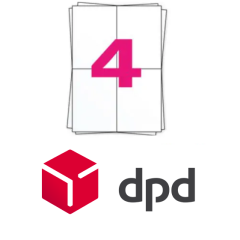 DPD Versandetiketten A4 auf Bogen, 4 x A6 Etiketten, 400 Etiketten pro Packung, permanent, weiß, 104mm x 148mm