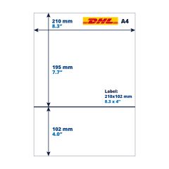 A4 Packzettel/Rücksendeetikett DHL, 102mm x 210mm, 100 Stück Packung