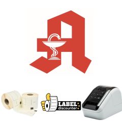 Kombi-Paket Apotheke: Brother QL810W + 12 Rollen DK11202 + Halterung