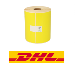 DHL Versandetiketten, DHL Label, 102mm x 210mm, 195 Etiketten, ECO,  weiß, 25mm Kern, permanent, gelb