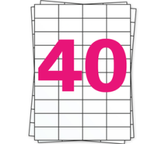 A4 Stickerbögen, 40 pro Bogen, permanent, weiß, 52mm x 30mm