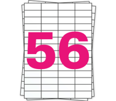 A4 Stickerbögen, 56 pro Bogen, permanent, weiß, 52mm x 21mm