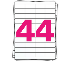 A4 Stickerbögen, 44 pro Bogen, permanent, weiß, 48,5mm x 25,4mm
