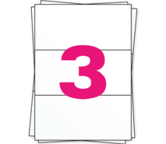 A4 Stickerbögen, 3 pro Bogen, permanent, weiß, 98.5mm x 210mm