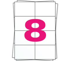 A4 Stickerbögen, 8 pro Bogen, permanent, weiß, 105mm x 74mm